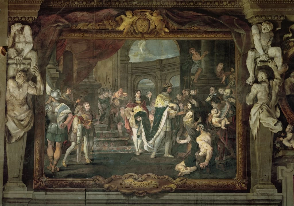 Francesco I (1494 - 1547) Commosso per il Male del Re a Bologna, Palazzo Comunale, Bologna